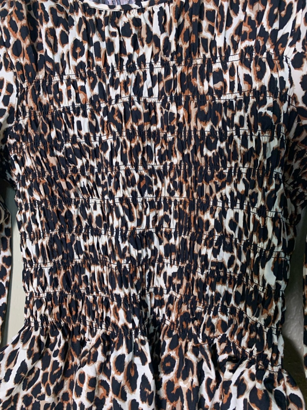 Rails Nala Leopard Peplum Top Smocked Animal Print Long Sleeve Brown Women’s M - Picture 4 of 7
